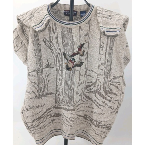 Roundtree & Yorke Other - Roundtree &York Vntg Cotton Knit W/ Mallard Ducks Embroidery Grandpa Sweater Lg
